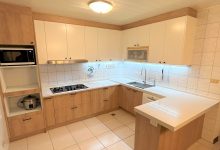 کابینت 5 نمونه کابینت ام دی اف سفید و طرح چوب قهوه ای روشن