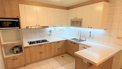 کابینت 5 نمونه کابینت ام دی اف سفید و طرح چوب قهوه ای روشن